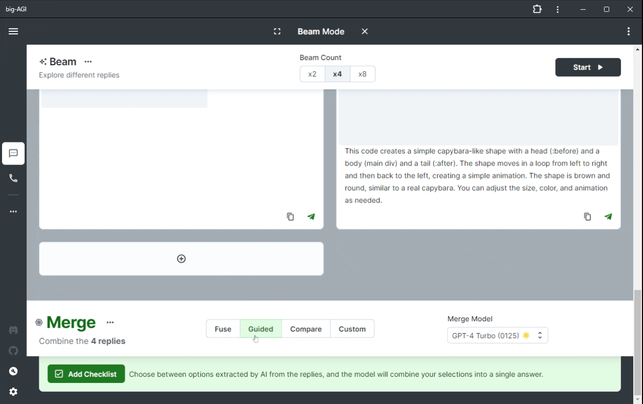 Example checklist generation and selection of criteria.