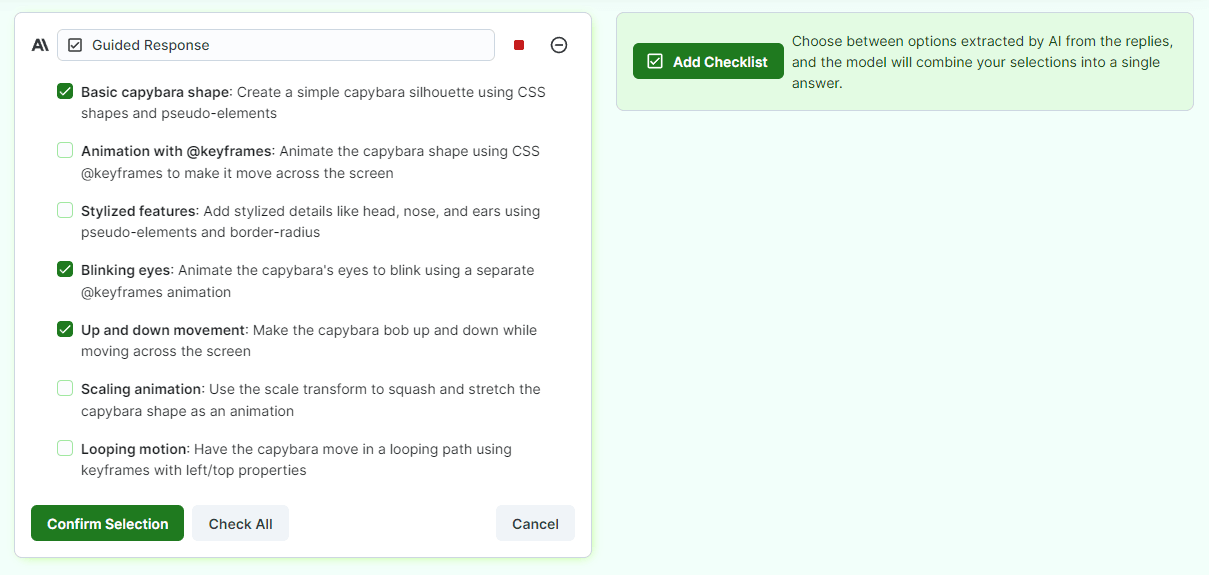 Example of a checklist from merging the capybaras.